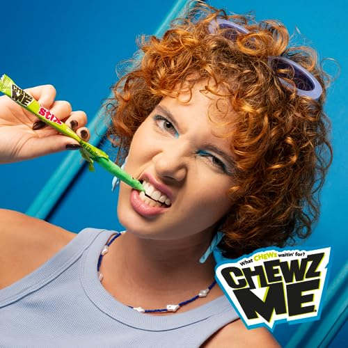 ChewzMe Chewy N’ Crunchy Stix - Sour Straws With Chunky Pieces in Three Flavors, Blue Raspberry, Watermelon, or Strawberry. Rope Candy Made With Pure Cane Sugar and No High Fructose Corn Syrup. (6 oz Bag) (2Pack)