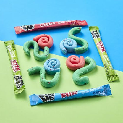 ChewzMe Chewy N’ Crunchy Stix - Sour Straws With Chunky Pieces in Three Flavors, Blue Raspberry, Watermelon, or Strawberry. Rope Candy Made With Pure Cane Sugar and No High Fructose Corn Syrup (3.9 oz Bag) (2Pack)