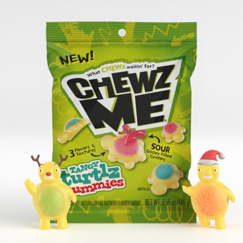 ChewzMe - Tangy Turtlz Gummies. Turtle Gummies In Bold Flavors Like Blue Raspberry and Cherry. Sour Candy Made With Pure Cane Sugar and No High Fructose Corn Syrup. Taste An Explosive Blast Of Flavor (6.56 oz bag)