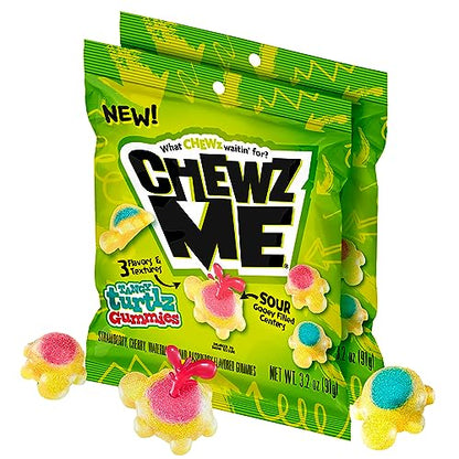 ChewzMe - Tangy Turtlz Gummies. Turtle Gummies In Bold Flavors Like Blue Raspberry and Cherry. Sour Candy Made With Pure Cane Sugar and No High Fructose Corn Syrup. Taste An Explosive Blast Of Flavor (3.2 oz bag) (2Pack)